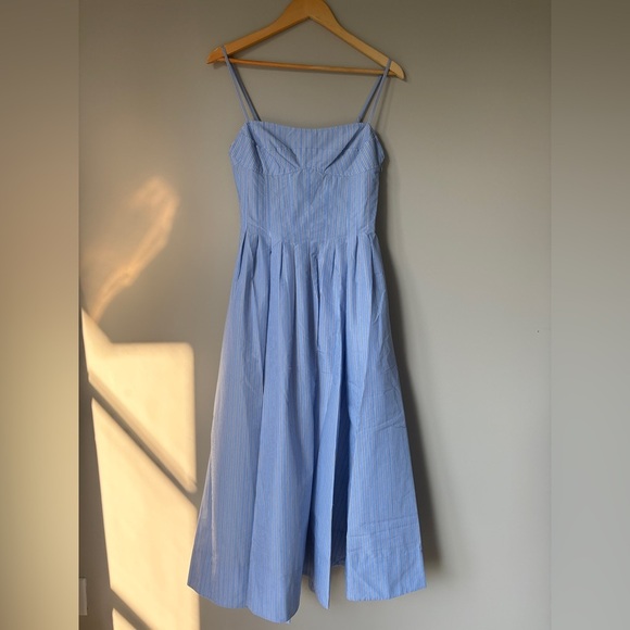 NEW SIMKHAI Kittiya Cotton Midi Dress in Harbour Blue Stripe | US 2 UK 6 - Picture 7 of 14